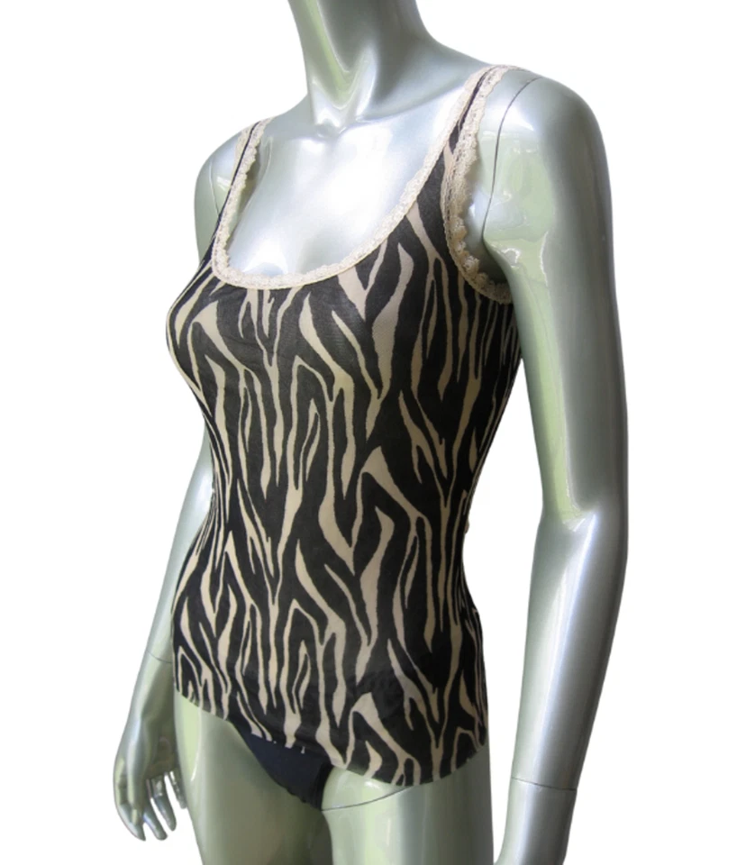 IN023 Cosabella NUEVO Mujeres Celine Estampado Cebra Encaje Transparente Ribete Malla Forrada Camisola Foto 3 de 4