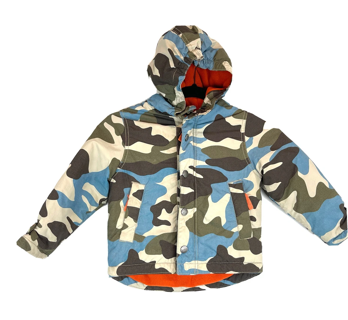 Mini Boden Boys Size 2 3 Camo Fleece Lined Parka Jacket Ski Winter Zip Coat BR2