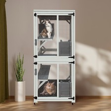 30.7" Wooden Outdoor Cat Enclosure, Luxury Cat House on Wheels with Napping