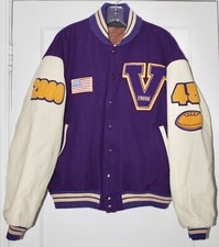 White Genuine Leather Purple Wool Varsity Letterman jacket Men's XL Made in USA
