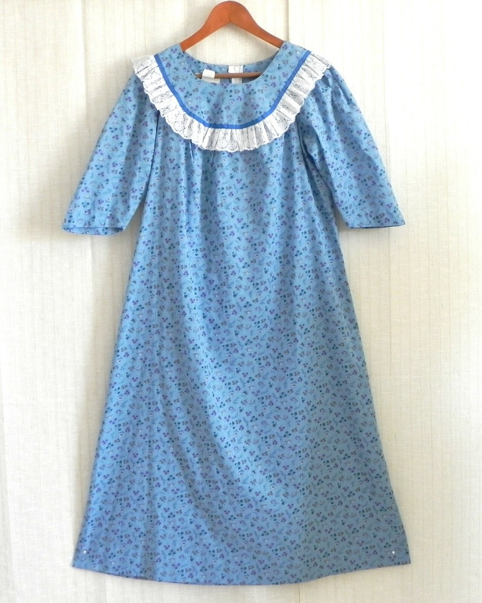 Vtg Kiilani Lounge/House Dress Midi 100% Cotton Floral Pocket 3/4 Sleeve  Size S