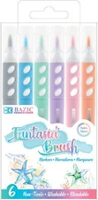 BAZIC Brush Markers 6 Pastel Colors, Fine Line Washable Coloring Marker