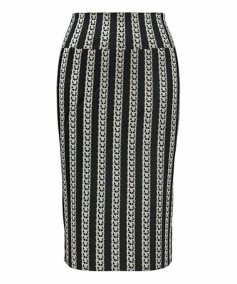Bella Flore Black & White Geometric Stripe High-Waist Pencil Skirt SZ M**