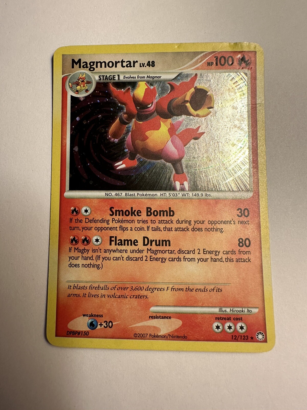 Pokémon TCG Magmortar Mysterious Treasures 12 Holo Rare DMG HP SWIRL 56Z