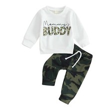 Toddler Baby Boy Clothes Camo Pant Set Long Sleeve Letter Sweatshirt and Camo...