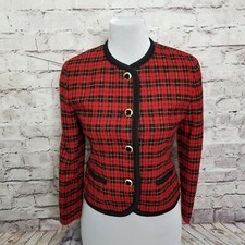 Vintage Pendleton Womens 8 Wool Red Black Plaid Button Front Crop Blazer Jacket