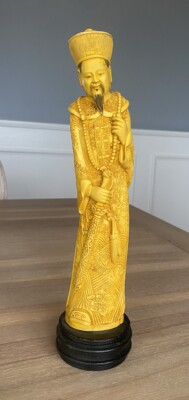 Emperor Chinese Asian Resin Carving Figurine - Yellow - 13.5  x 3.5 