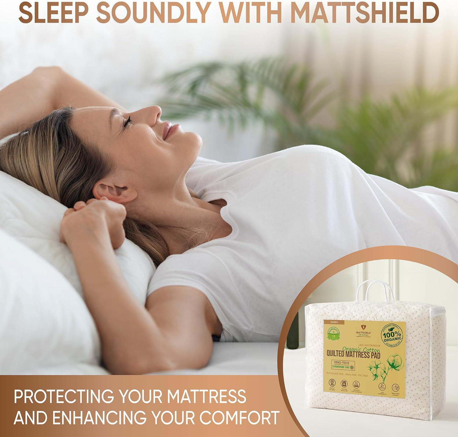 Luxury Quilted Waterproof Organic Mattress Pad Protector Full - Certified Organi