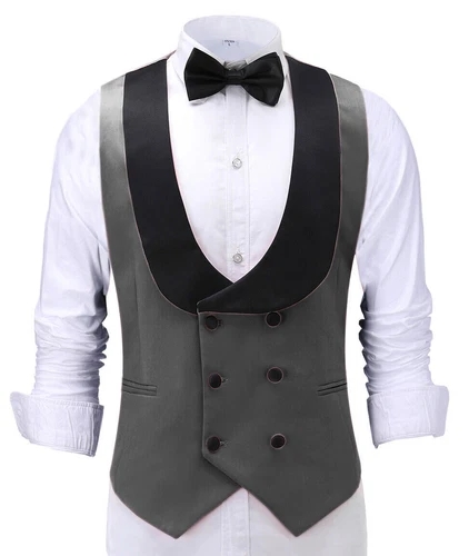 Men's Shawl Collar Vest Double Breasted Slim Prom Blazer Tops Waistcoat Waitress - Bild 3 von 42