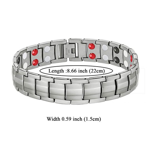 Mens Magnetic Bracelet Stainless Steel Magnetic Bracelet with Double Row 4 Eleme - Picture 2 of 5
