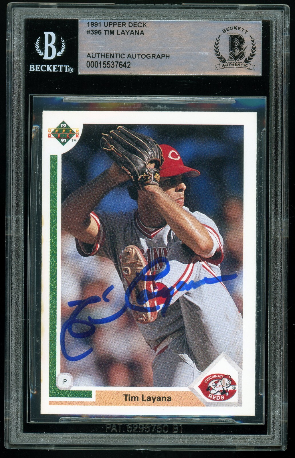 TIM LAYANA 1991 Upper Deck #396 Reds Signed Auto Beckett BAS Certified