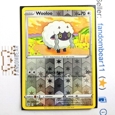 Wooloo REVERSE HOLO card 222/264 Sword & Shield Fusion Strike 2021 Pokemon  LP/MP | eBay