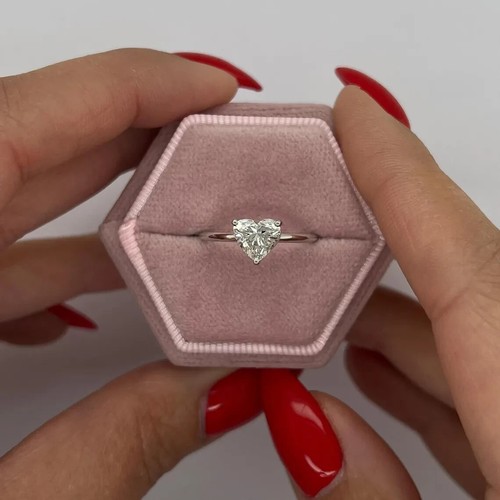 2Ct Heart Shape Lab Created Diamond Solitaire Valentine Ring 14K White Gold Over