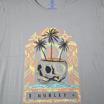 Hurley Shirt Mens 2XL XXL Gray Orange Skull Casual Surf Ski Skater Tropical NWT
