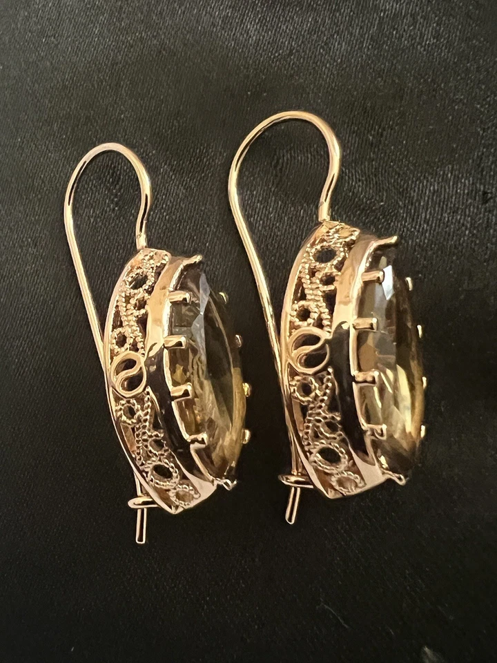 Pendientes ámbar ovalados enchapados en oro rosa de 14k 585 RG bloqueo inglés Foto 2 de 4