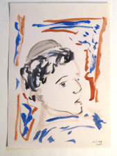 Ecole FRANCAISE XX DESSIN AQUARELLE PORTRAIT HOMME KIPPA JUDAICA suiv. CHAGALL d