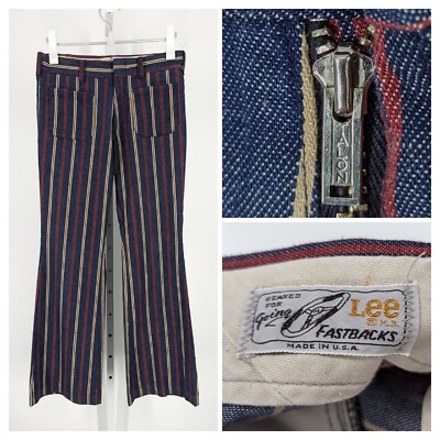 60-70’s Lee going FASTBACKS slacks TALON Lee Fastbacks Vintage 60s 70s Indigo Red Beige Stripe Denim