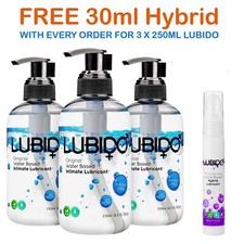 3 x Lubido Water Based Lubricant  250ml Pump Packs + FREE 30ml Hybrid