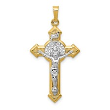 14k Gold Two-Tone St. Benedict INRI Crucifix Cross Charm Pendant 1.26"