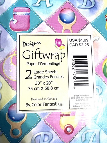 2 Vintage Baby Shower Gift Wrap Color Fantastik 2 sheets each pkg New Baby Bottl - Picture 4 of 4
