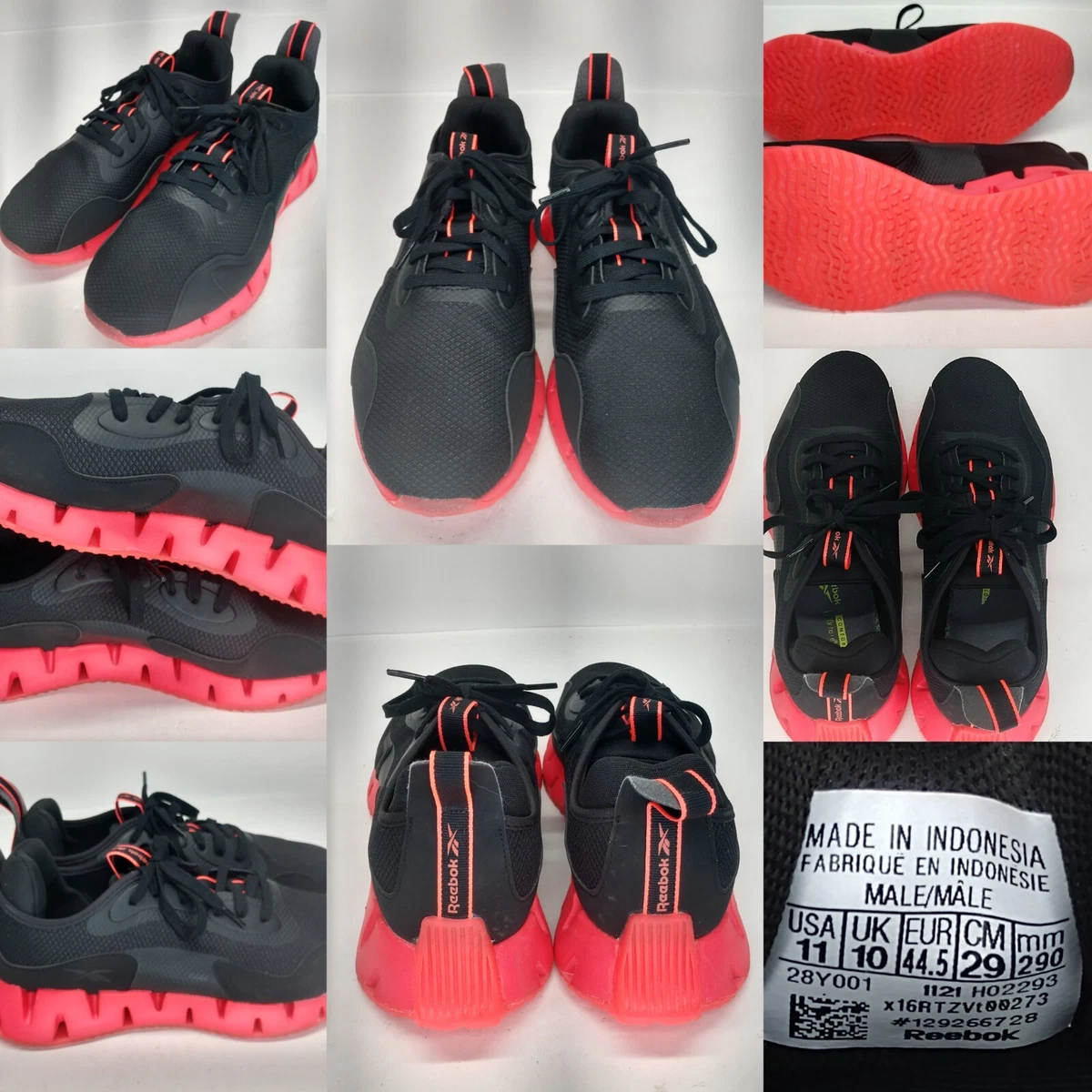 Reebok Zig Dynamica Black Instinct Neon Red Mens Running Shoes Sneakers Size 11