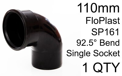 110 mm FloPlast SP161 92,5° Bogen Einzelmuffe schwarz Winkel Bodenrohr