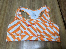 Nike Pro Dri Fit Women Sports Bra Sz S Orange Ivory Print Racerback Swoosh Logo