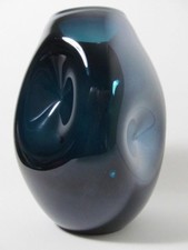 VINTAGE BLUE VASE BLOWN DIMPLED ART GLASS 10"TALL CIRCA 1960