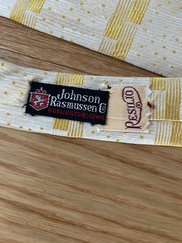 Johnson Rasmussen Resilio Vintage 60s Skinny Necktie Gold White Tie Mad Men MCM - Picture 2 of 9