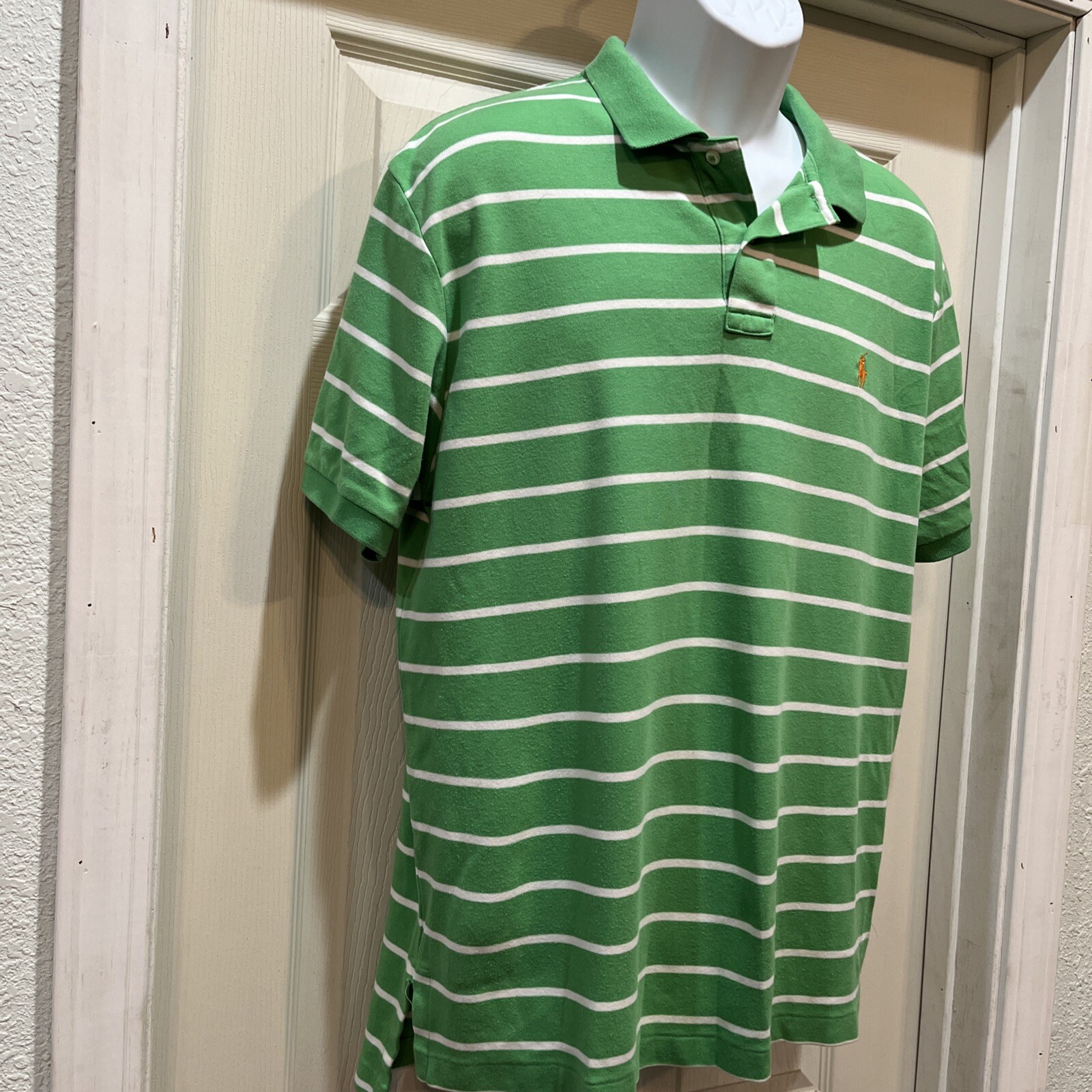 Polo Golf Ralph Lauren Camicia Uomo Tg L Verde Bianco Righe Preppy Pony
