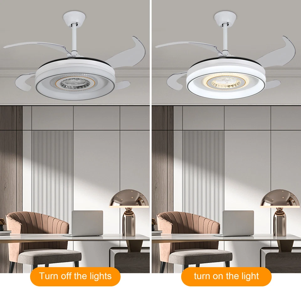 Ventilador de techo regulable redondo de montaje empotrado moderno de 42 pulgadas con control remoto blanco y gris Foto 3 de 4