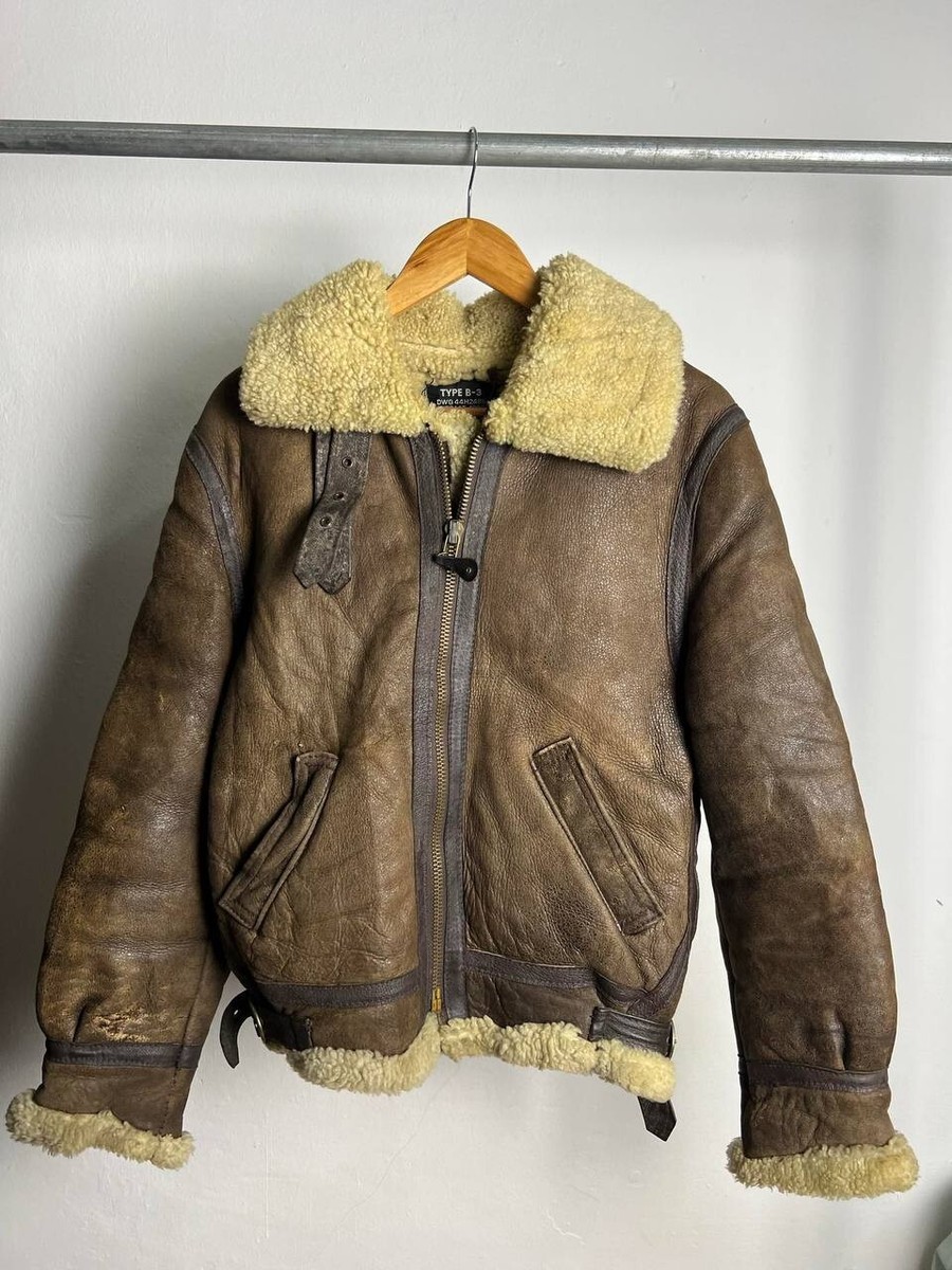 ふ*う様 vtg 80s schoot b-3 mouton flight ja Schott Type B-3 Flight Mouton Bomber Leather jacket Brown