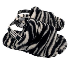 UGG Fluff Yeah Slide Zebra Black White Big Kids Sheepskin Sling Back Slipper 4