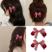 Sweet Girls Hair Clip 2pcs Plaids Bowknot Design Barrettes Strong Hold Hair