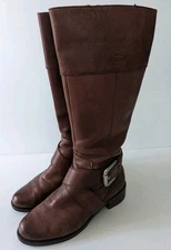 Fossil Boots Womens 7.5 Knee High Tall Riding Heels Brown Leather Zip FFW4176210