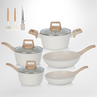 11 Piece Cookware Set for Auction Pots Pans Non Stick for All Hobs White SHEUMNT
