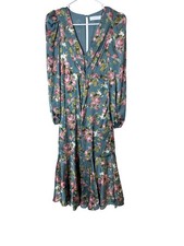 ASTR The Label Dress Womens XS Blue Floral V Neck Long Sleeve Midi ADR101926
