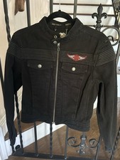 Women&rsquo;s Size Large Harley-Davidson Tonal Stripe Moto Jacket Jean Black Zip-up