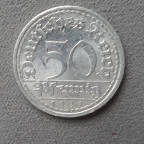 50 Pfennig 1921 E Deutsches Reich Weimarer Republik Münze Alu - Bild 3 von 4