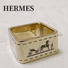 Hermes Bolduc Scarf Ring Gold Square Carriage Motif Jewelry Accessory