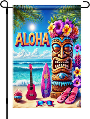 Aloha Tiki Garden Flag 12X18 Double Sided Vertical Outdoor Decor Tropical Island