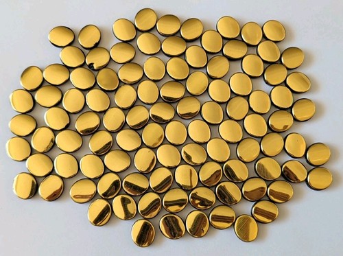 Lot Of 100 Shiny Goldtone & Black Disk Beads-Plastic