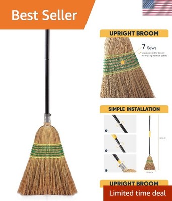 Heavy Duty Corn Broom Indoor Outdoor Floor Sweeper 59.8 Inch Long Heavy Duty