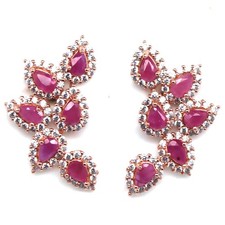 925 Sterling Silver 3 x 4 MM. Red Ruby Cubic Zirconia Earrings Rose Gold Plated