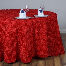 Red RIBBON ROSES 132" ROUND TABLECLOTH Fancy Wedding Party Catering Linens