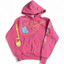 Champion Reverse Weave Hoodie Big Spelled Out Logo Candy Pink Women s S