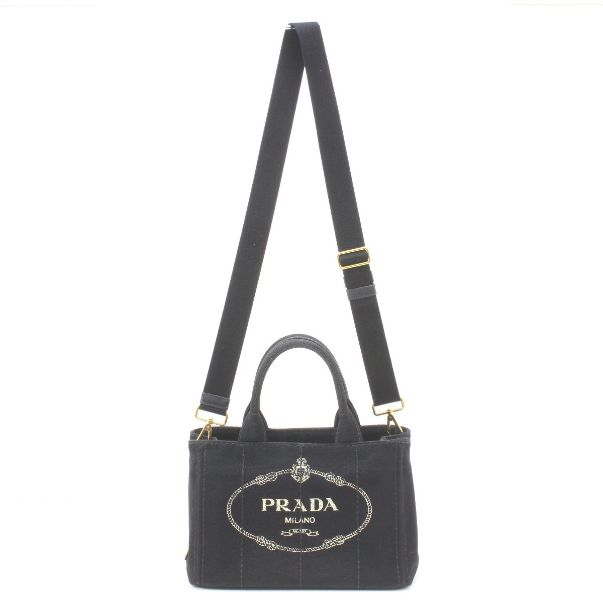 PRADA Canapa Handbag with Strap 1BG439 Black Slightly Worn and Stained from japa thumbnail 4