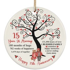 15 Years Love Ornament Happy 15th Anniversary Cute Bear Couple Christmas Gifts