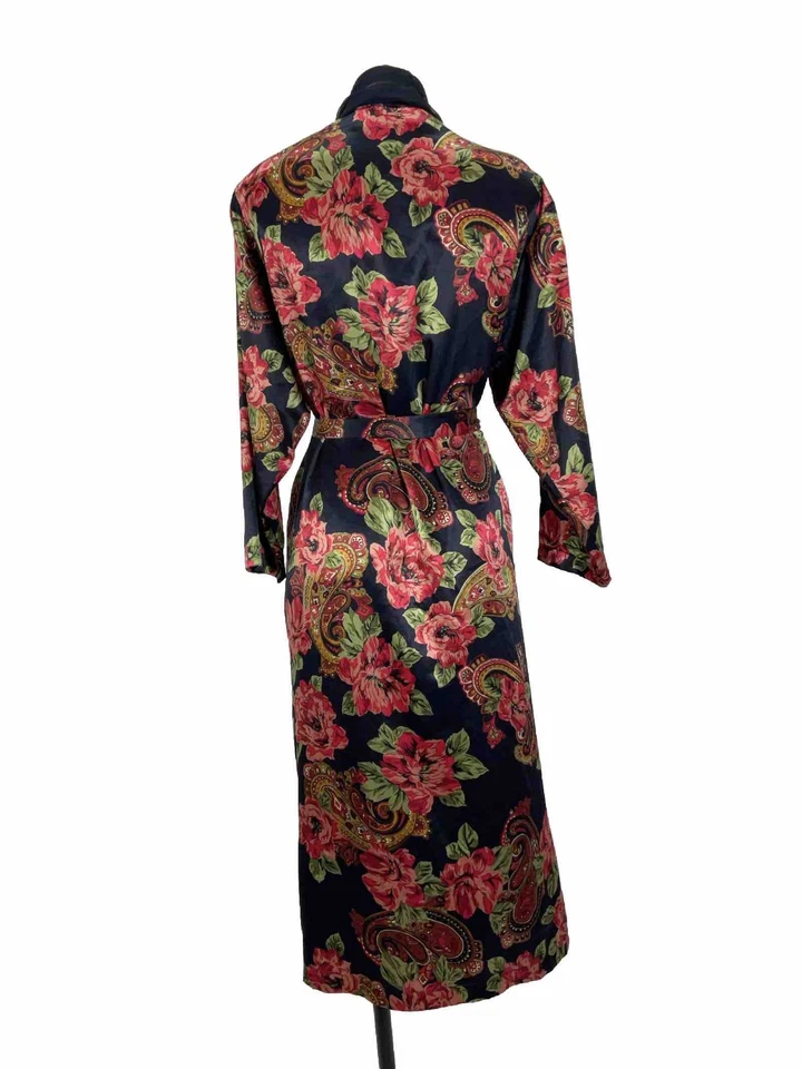Vintage Victoria's Secret Gold Label Vintage Black Satin Paisley Chiffon Robe PS Foto 2 de 4