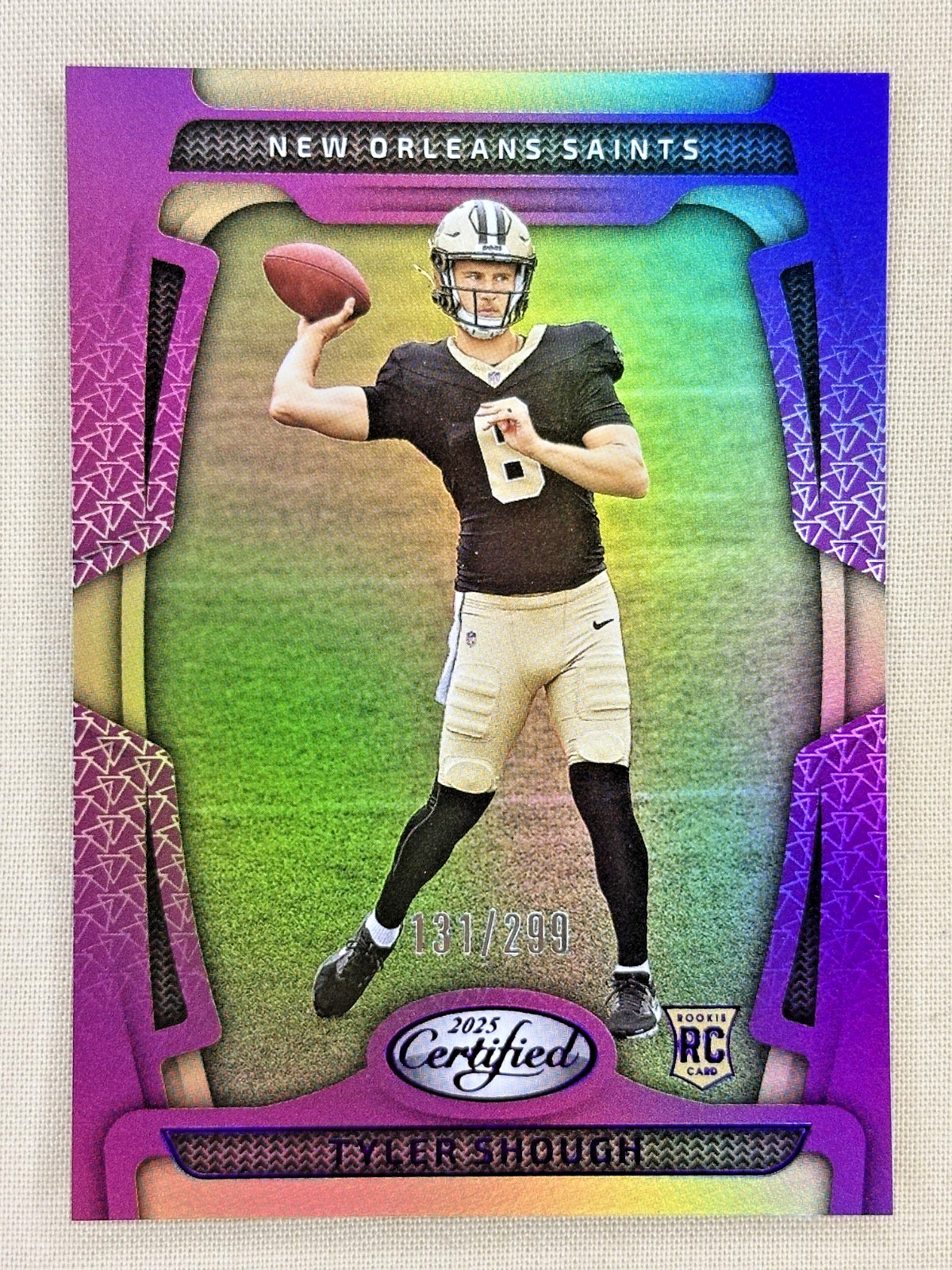 2025 Panini Certified Tyler Shough RC Mirror Purple /299 New Orleans Saints #102